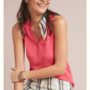 NWT Maeve Anthropologie Carolina Collared Tank in Red Size Small